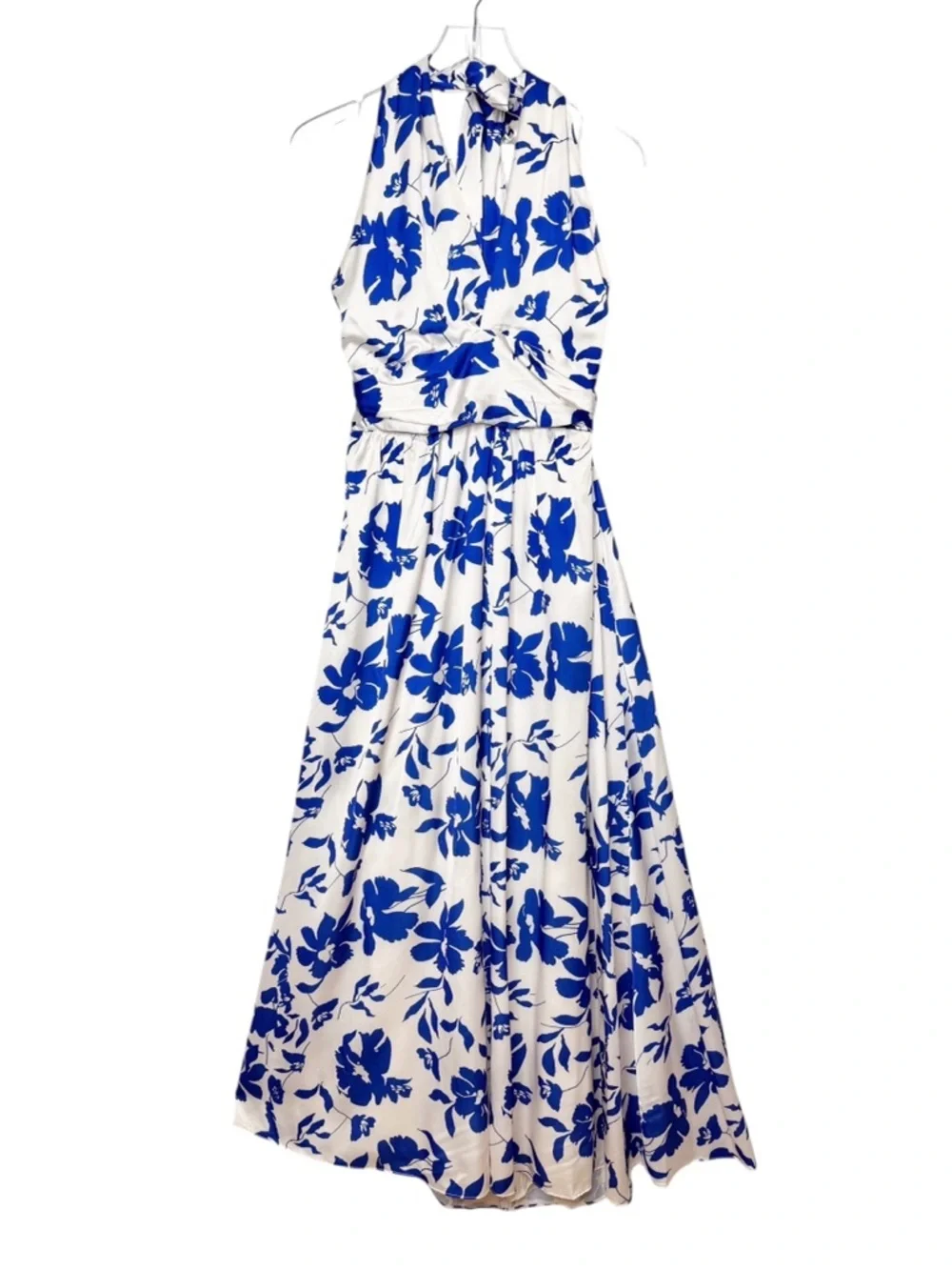 NEW Petal & Pup Allora Blue Floral Women’s Halter Satin Maxi Dress Sz M - Picture 2 of 14